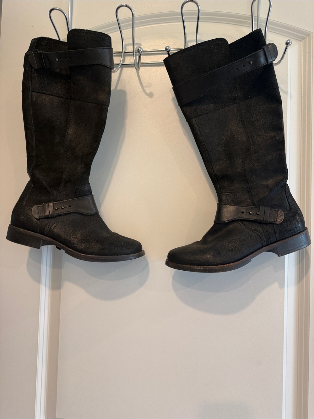 UGG Women's Black Suede Knee-High Buckle Boots